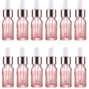 Wresty Pink Glass Dropper Bottles,12 Pack Essential Oil Dropper Bottels Perfume Sample Bottles Cosmetic Container Empty Bottles With Glass Eye Dropper (5ml)