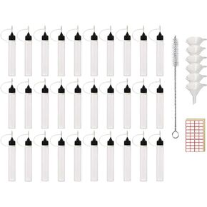 XIAONAN 30pcs 1oz(30ml) Precision Tip Applicator Bottle,Needle Tip Squeeze Bottle for Painting Craft and Glue/Ink/Oil Projects with 6 Funnels,1 Brush,1 Sheet of Label