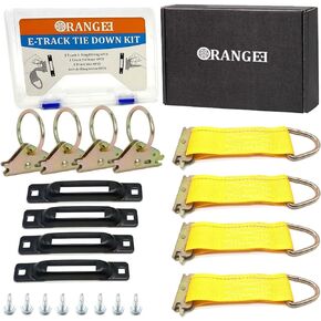 ORANGEE 4 Pack E Track Tie Down Kit - 4 E Track Single Slot, 4 O Ring Fitting, 4 Tie Off Rope with 8 Self-Drilling Screws for Motorcycles, Cargo Loads, Bikes, Trailers, Pickups Vans & Trucks