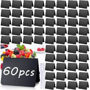 60 Pack Mini Chalkboard Signs for Food 4 x 3 Inches Tabletop Chalk Sign Small Food Display Labels with 2 Erasable Marker Pens for Classroom Party Dessert Shop