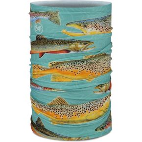 BUFF One Size CoolNet UV+ Multifunctional Headwear and Face Mask, Fishing and Hunting Designs, Tjohnson Circling Trout Brown, Adult Size