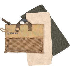 GEAR AID Micro-Terry Washcloth Kit for Travel, two cloths 10"x10", OD Green & Sand