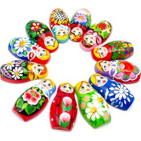 AEVVV Wooden Magnets Fridge Russian Nesting Dolls Lot 12 pcs - Fridge Magnets Decorative Traditional Matryoshka Dolls in Flower Decorations - Russian Dolls