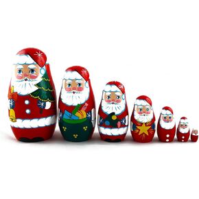 Matryoshka Russian Nesting Doll Babushka Beautiful Santa Claus Set 7 Pieces Pcs Wooden Hand Painted Souvenir Craft Gift