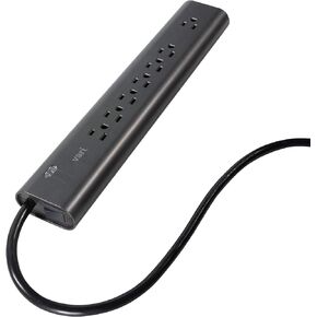Vari Power Strip (8 Foot) - Black Extension Cord with Multiple Outlets & Power Surge Protection - Power Outlet Extender with 7 Plug in Points - Fits in Cable Management Tray - Office Desk Accessories