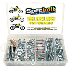 150pc Specbolt Suzuki RM Two Stroke Bolt Kit for Maintenance & Restoration of MX Dirtbike OEM Spec Fastener RM60 RM65 RM80 RM85 RM100 RM125 RM250