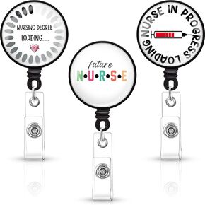 3 Pcs Nursing Student Badge Reel Nurse in Progress Loading Retractable Badge with Swivel Clip for Student Essentials