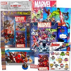 حزمة قيمة لمستلزمات المدرسة من Marvel Universe ~ حزمة مكونة من 11 قطعة مع مجلدات Marvel Universe، ودفتر ملاحظات، وأقلام رصاص والمزيد (Avengers Back to School Supplies)