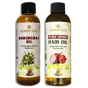 Bhringraj and Pure Onion Hair Oil Combo for Healthy, Thicker Hair Growth - 100% Natural, Ayurvedic Formula - 8oz.