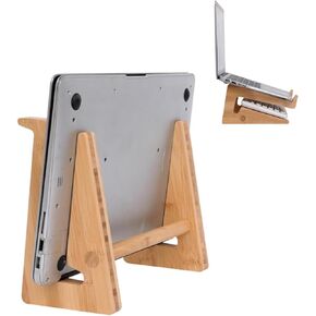 Laptop Stand, Wooden Vertical Laptop Stand for Desk, Bamboo Laptop Stand Compatible with MacBook Air Pro/Dell XPS/Surface pro/HP/Pixelbook/Lenovo, More Laptops 13-15.6inch
