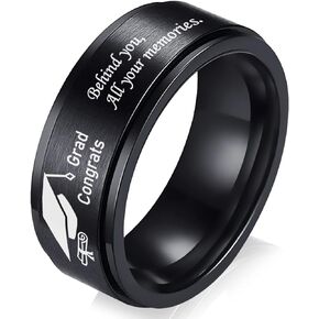AntDear 8MM Black Stainless Steel Spinner Ring for Anxiety Fidget Ring Graduation Gifts for Him College High School Graduate Inspirational Ring for Boys Men Friends