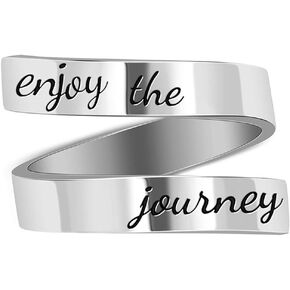 Enjoy the Journey Statement Inspirational Motivational Ring Adjustable Open Stainless Steel Spiral Wrap Twist Ring Finger Band Minimalist Encouragement Personalized Birthday Holiday Jewelry Gifts for
