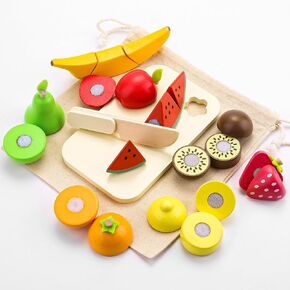 Wood Kids Play Kitchen Accessories Set, Pretend Play Cooking Toys Set, Kitchen Toys Playset for Toddlers, Toy Pots and Pans for Kids Kitchen with Fake Play Food Cookware, Girls Boys Gift