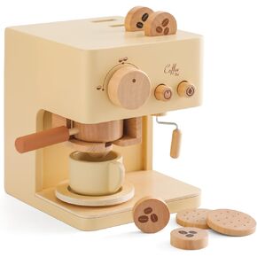 ibwaae الأطفال صانع القهوة 10 قطع لعبة صانع القهوة Playset المطبخ الخشبي مجموعة ألعاب طفل لعب اكسسوارات المطبخ، التظاهر اللعب مجموعات الطعام للفتيات والفتيان