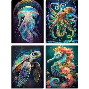 Muzagroo Art 4 Pack Diamond Paintings Kits for Adults 5D Diamond Art DIY with Round Full Drill Diamonds for Beginners Dolphins Diamond Wall Art for Living Room