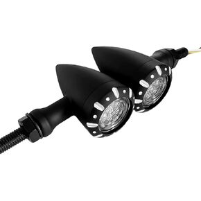 FATECIM Custom 2Pcs Motorcycle LED Turn Signal Lights with Running/Braking Lights, Bullet Heavy Duty Indicators Blinkers Lights Universal Chrome