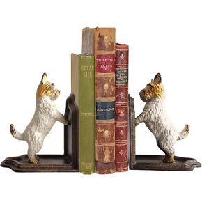 Decorative Bookends - Cast Iron Dogs Sculptural Bookend Pair - Heavy Duty Dog Statue, Vintage Shelf Décor