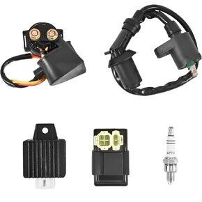 Trkimal Gy6 Solenoid Relay AC CDI Box Ignition Coil Voltage Regulator Spark Plug for Gy6 150cc Engine Chinese Scooter Moped Part Tomberlin Crossfire 150R American Sportworks 150 GTS 150cc Go karts
