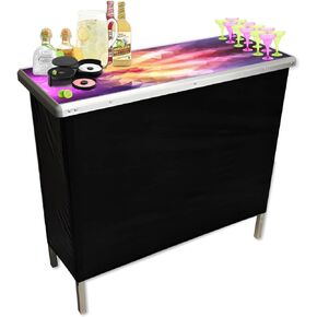 PARTYPONG Prism Folding Portable Party Bar w/Black Skirt, Storage Shelf, and Carrying Bag - Double Set
