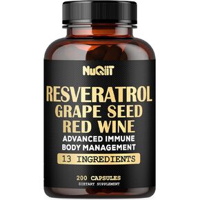 Extract 30:1 Trans Resveratrol Supplement 1000mg with Red Wine Extract, Immune & Body Management Complex - Echinacea, Garlic Bulb, Berberine HCI, Milk Thistle & More - 200 Capsules for 100 Servings