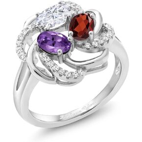 Gem Stone King 925 Sterling Silver Promise Customized and Personalized Build Your Own 3 Birthstone For He Engagement Flower Blossom Ring For Women