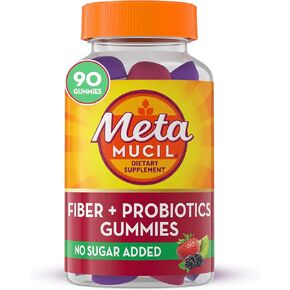 Metamucil Fiber Gummies Plus Probiotics for Digestive Health, No Sugar Added, Daily Supplement, Prebiotic Plant-Based Fiber Blend, Strawberry Kiwi BlackBerry Flavored, 90 Gummies