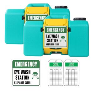 Ezcasch 2 عبوة من محطة غسيل العين المحمولة سعة 8 جالون معتمدة من إدارة السلامة والصحة المهنية (OSHA) مع علامة محطة واحدة وعلامتي فحص، تدفق الجاذبية المثبت على الحائط في الداخل والخارج، in Kuwait
