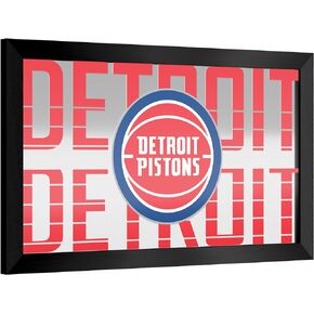 Trademark Global Wall Mirror - Ready-to-Hang Detroit Pistons City Black Framed Rectangle Mirror - for Pub, Game Room, Garage or Home Bar