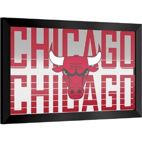 Trademark Global Wall Mirror - Ready-to-Hang Chicago Bulls City Black Framed Rectangle Mirror - for Pub, Game Room, Garage or Home Bar