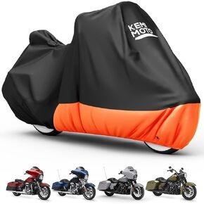 KEMIMOTO Motorcycle Cover, Compatible with Touring Models Road King Street Glide Road Glide Cover Waterproof Impermeable Outdoor All Weather Protect from Dust Sunlight Rain, Black