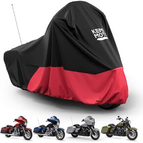 غطاء دراجة نارية من KEMIMOTO، متوافق مع موديلات الرحلات Road King Street Glide Road Glide غطاء مقاوم للماء ومقاوم للماء في الهواء الطلق وحماية من جميع الأحوال الجوية من الغبار وأشعة الشمس والمطر، أسود