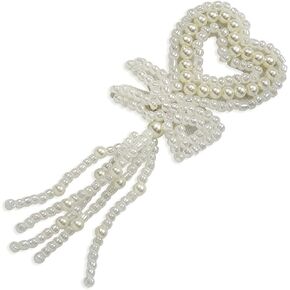 Expo International Vintage Bridal Pearl Heart with Fringe Applique Tulle, White