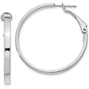 Jewels By Lux 14K White Gold 3X30mm Polished Square Tube Round Hoop Earrings