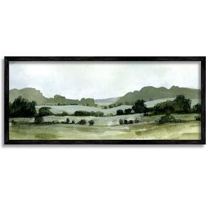 Stupell Industries Distant Rolling Hills Rural Grassland Scenic Landscape Framed Wall Art, Design By Emma Caroline, 10 x 24, Black Framed