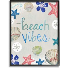Stupell Industries Beach Vibes Calligraphy Nautical Seashell Flowers Framed Wall Art, Design By Katie Doucette