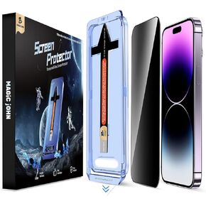 MAGIC JOHN 2 Pack for iPhone 14 Pro Max 6.7 inch Privacy Tempered Glass Screen Protector, Auto Dust-Elimination Installation, Easy Installation, Bubble Free