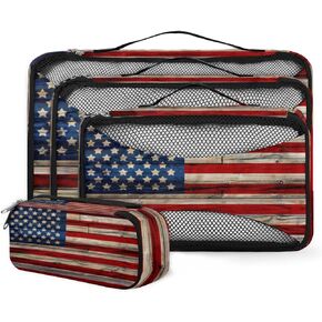 العلم الأمريكي القديم المطلي 4 مجموعة مكعبات التعبئة أكياس منظم لخزانة الملابس أو حقيبة تخزين الملابس حقيبة للمنزل أو السفر in Kuwait
