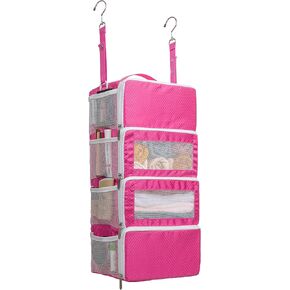 Vokelater Suitcase Organizer, Travel Luggage Organizer Hanging Shelves Packing Cube Organizer Closet/Collapsible Portable Travel Organizer for Carry-on, Pink
