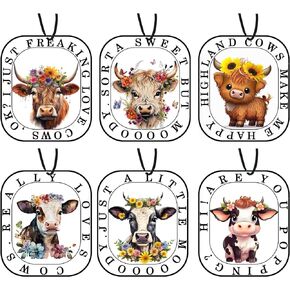 Highland Cow Car Air Fresheners, Cute Cow Print Stuff Hanging Car Accessories Merch Stuffed Animals Decor Gifts 6 Pack for Women Men Boys Girls Teen Kid Home Decorations Party with 6 Scents