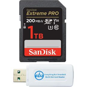 SanDisk Extreme Pro 1TB UHS-I SD U3 A2 V30 Memory Card Works with Sony Mirrorless Camera ZV-E1 (SDSDXXD-1T00-GN4IN) Fast, 4K UHD- Bundle with (1) Everything But Stromboli SDXC Card Reader