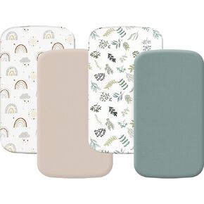 4 Pack Bassinet Fitted Sheets Compatible with 19" x 33" Koolababy, Cowiewie and IKOMZY Baby Bassinet, Soft and Skin-Friendly, Mint Green and Color Rainbow