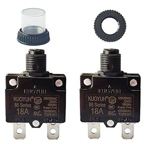 KUOYUH Circuit Breaker Thermal Overload 88 Series 18-30A Quick Connect Terminals 32VDC 125/250VAC 50/60Hz Push-to-Reset with Waterproof Transparent Dust Cover 2-Pack (20A)