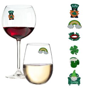 St. Patrick's Day Gnome Magnetic Wine Glass Charms – Green Drink Markers, St. Pat’s Party Accessories, Set of 6