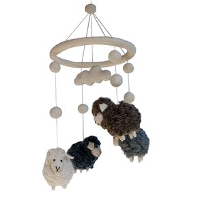 Sheeps Baby Mobile for Crib, Baby Nursery Hanging Sheeps Room Decor for Boys and Girls, Nordic Decor for Nursery | Handmade Felt Wool