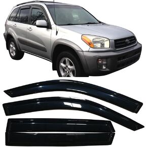 Window Visor Deflector Compatible with 2001-2005 Toyota Rav4 4-Door, Slim Tinted Acrylic Resistant Shield Cover Wind Sun Rain Guard by IKON MOTORSPORTS, 2002 2003 2004