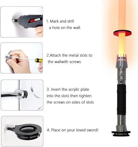 WLSANX Lightsaber Wall Mount Lightsaber عمودي عرض موقف عرض الوجه حامل أكريليك أحادي الكتلة مصمم لعرض وتخزين Lightsabers (أسود 1 ثقب) in Kuwait