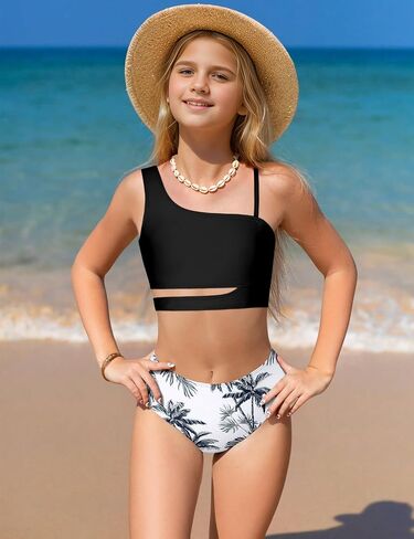 Queenstyle Girls Swimsuits Bikini Set Kids Cutout Bathing Suit Bikini Top Two Piece Girls' Swimwear in Saudi Arabia