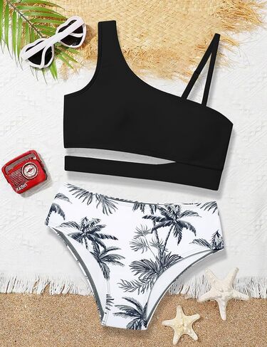 Queenstyle Girls Swimsuits Bikini Set Kids Cutout Bathing Suit Bikini Top Two Piece Girls' Swimwear in Saudi Arabia