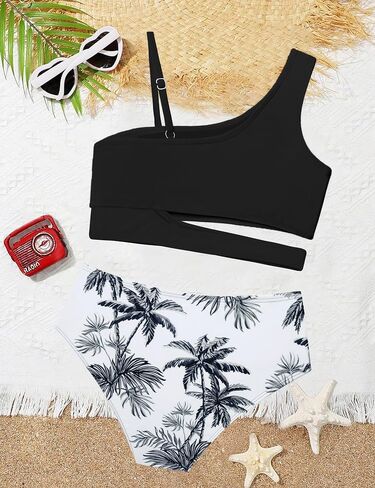 Queenstyle Girls Swimsuits Bikini Set Kids Cutout Bathing Suit Bikini Top Two Piece Girls' Swimwear in Saudi Arabia
