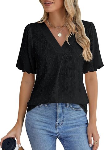 Blooming Jelly Women Dressy Casual Tops Business Work Blouses Summer Shirts Swiss Pot Puff Sleeve V Neck Outfits 2024 in Saudi Arabia